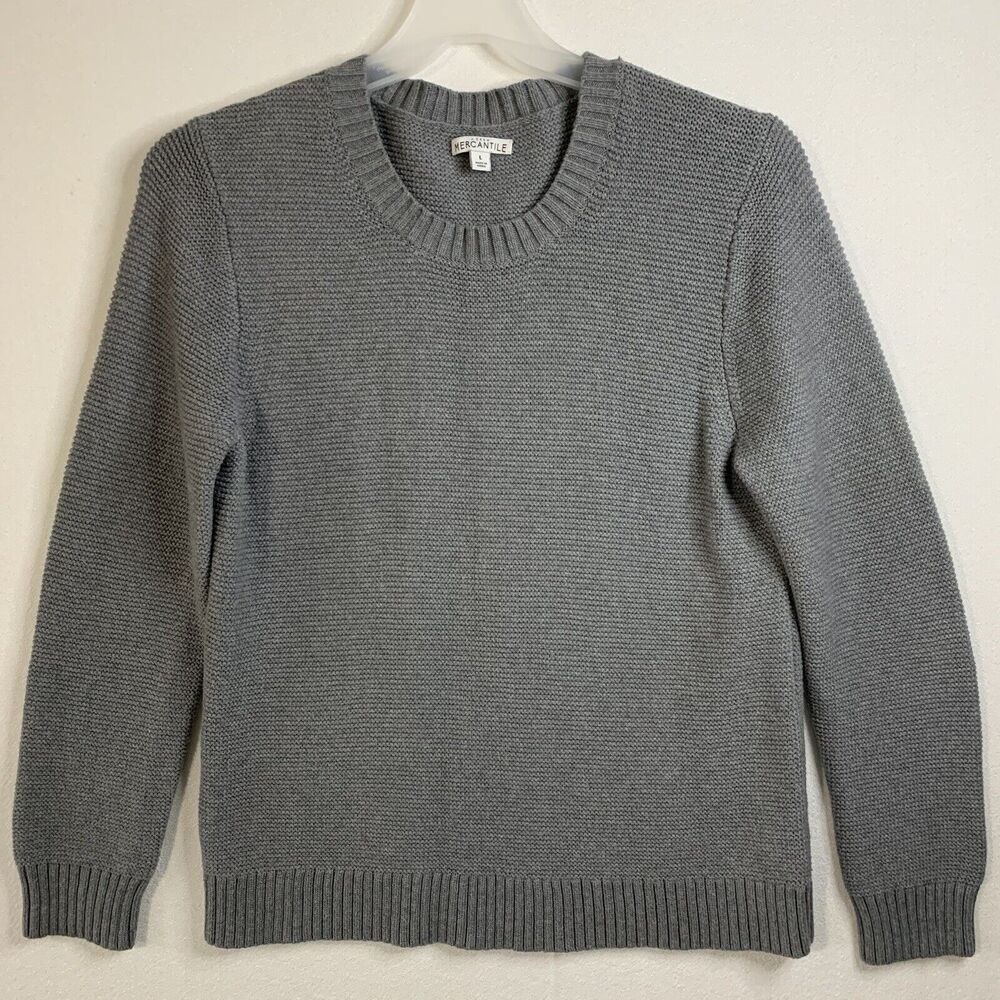 J Crew Sweater Women Size L Gray Mercantile Pullover Cotton Nylon Merino Knit